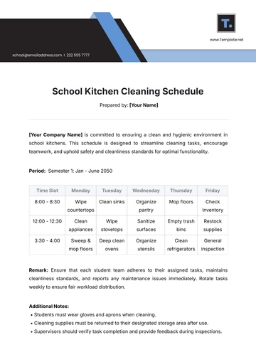 Free School Kitchen Cleaning Schedule Template to Edit Online