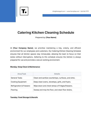 Free Catering Kitchen Cleaning Schedule Template to Edit Online