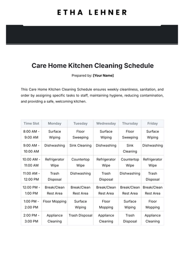 Free Care Home Kitchen Cleaning Schedule Template to Edit Online
