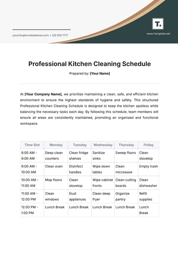 Free Professional Kitchen Cleaning Schedule Template to Edit Online