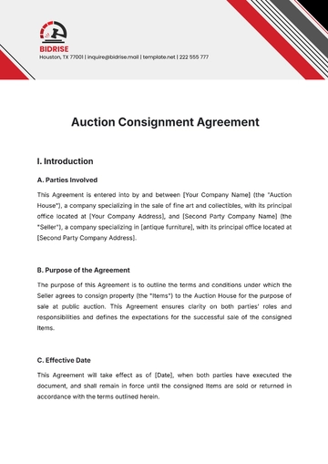 Free Auction Consignment Agreement Template to Edit Online