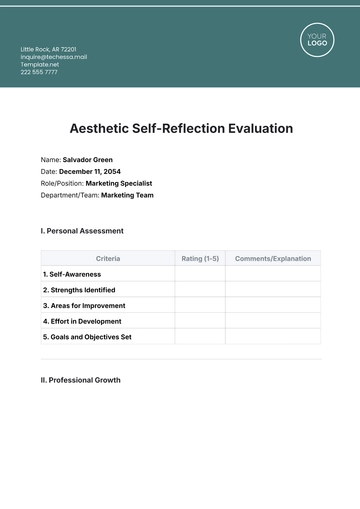 Free Aesthetic Self-Reflection  Evaluation Sheet Template to Edit Online
