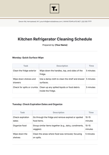 Free Kitchen Refrigerator Cleaning Schedule Template to Edit Online