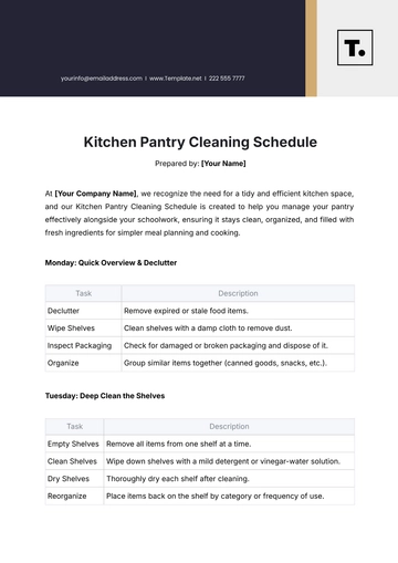 Free Kitchen Pantry Cleaning Schedule Template to Edit Online