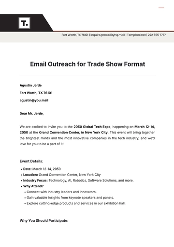 Free Email Outreach for Trade Show Format Template to Edit Online