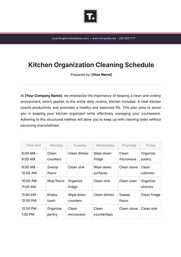 Free Kitchen Organization Cleaning Schedule Template to Edit Online