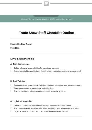 Free Trade Show Staff Checklist Outline Template to Edit Online