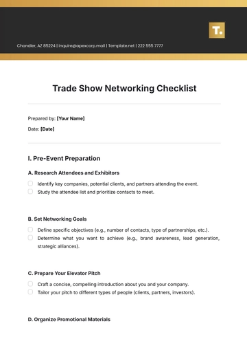 Free Trade Show Networking Checklist Template to Edit Online