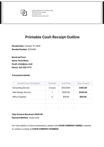 Free Printable Cash Receipt Outline Template to Edit Online