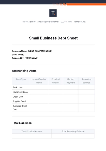 Free Small Business Debt Sheet Template to Edit Online