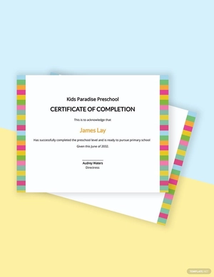 Preschool Completion Certificate Template