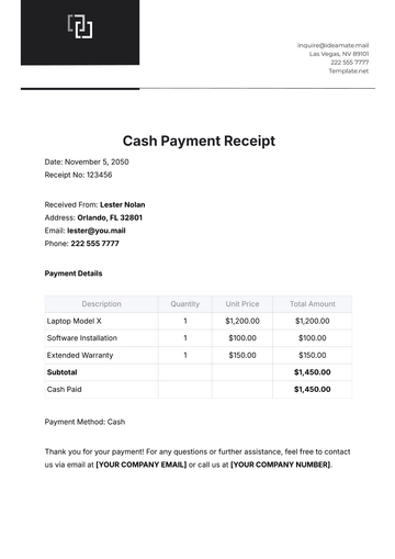 Free Cash Payment Receipt Template to Edit Online