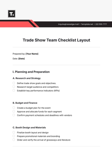 Free Trade Show Team Checklist Layout Template to Edit Online