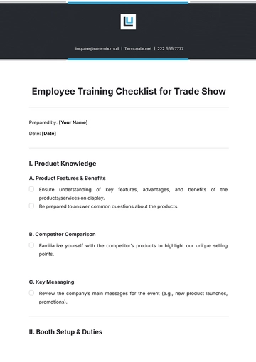Free Employee Training Checklist for Trade Show Template to Edit Online