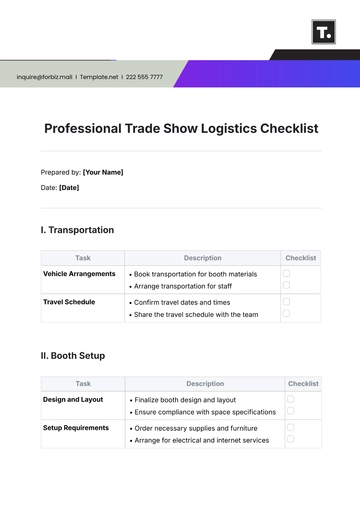 Free Professional Trade Show Logistics Checklist Template to Edit Online