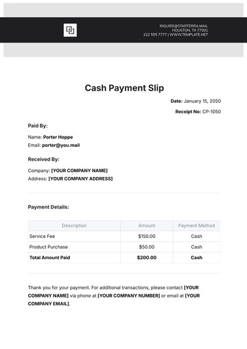 Free Cash Payment Slip Template to Edit Online