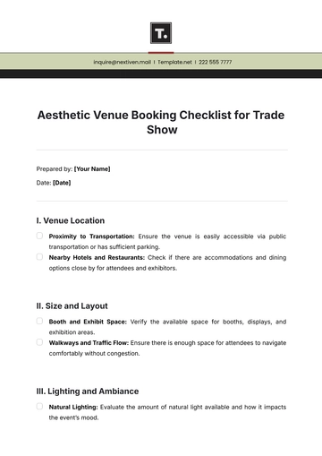 Free Aesthetic Venue Booking Checklist for Trade Show Template to Edit Online