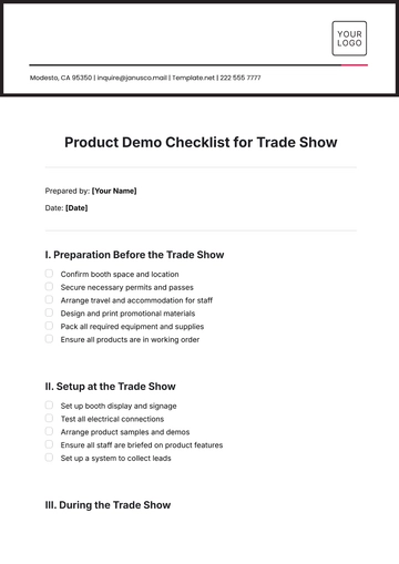 Free Product Demo Checklist for Trade Show Template to Edit Online