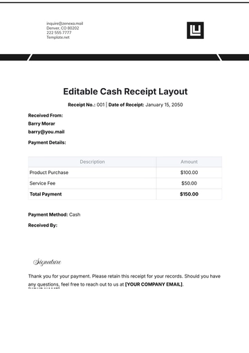 Free Editable Cash Receipt Layout Template to Edit Online