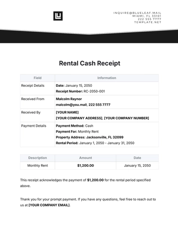 Free Rental Cash Receipt Template to Edit Online