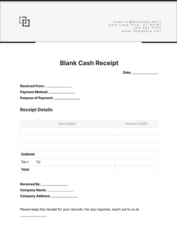 Free Blank Cash Receipt Template to Edit Online