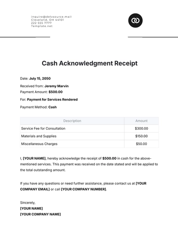 Free Cash Acknowledgment Receipt Template to Edit Online