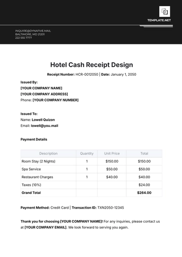 Free Hotel Cash Receipt Design Template to Edit Online