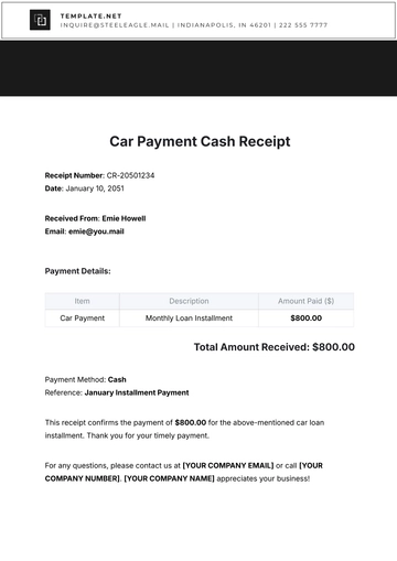 Free Car Payment Cash Receipt Template to Edit Online