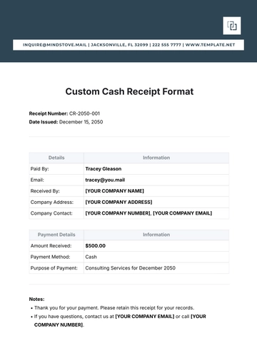Free Custom Cash Receipt Format Template to Edit Online