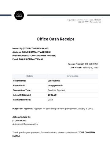 Free Office Cash Receipt Template to Edit Online
