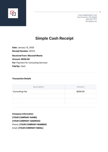 Free Simple Cash Receipt Template to Edit Online