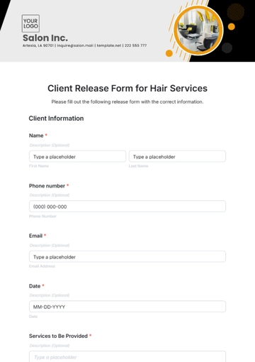 Free Client Release Form for Hair Services Template to Edit Online