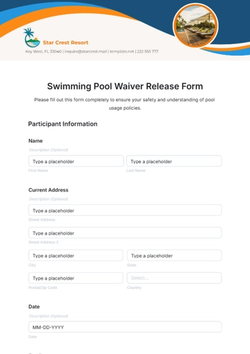 Free Swimming Pool Waiver Release Form Template to Edit Online
