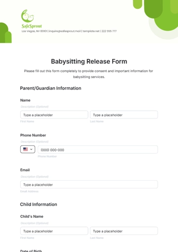 Free Babysitting Release Form Template to Edit Online
