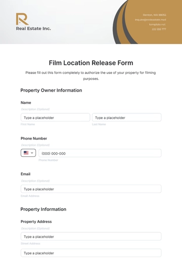 Free Film Location Release Form Template to Edit Online