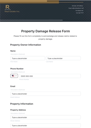 Free Property Damage Release Form Template to Edit Online