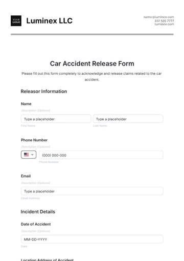 Free Car Accident Release Form Template to Edit Online