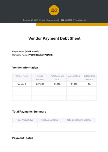 Free Vendor Payment Debt Sheet Template to Edit Online