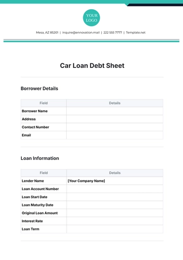 Free Car Loan Debt Sheet Template to Edit Online