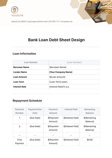 Free Bank Loan Debt Sheet Design Template to Edit Online