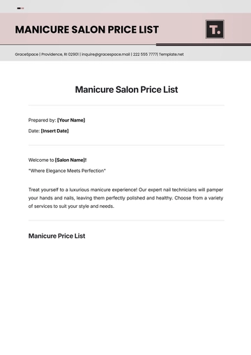 Free Manicure Salon Price List Template to Edit Online