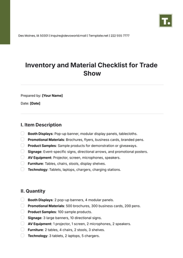 Free Inventory and Material Checklist for Trade Show Template to Edit Online