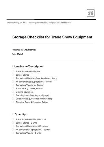 Free Storage Checklist for Trade Show Equipment Template to Edit Online