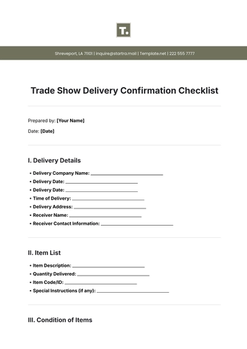 Free Trade Show Delivery Confirmation Checklist Template to Edit Online