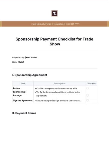 Free Sponsorship Payment Checklist for Trade Show Template to Edit Online