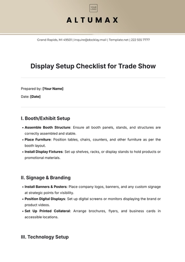 Free Display Setup Checklist for Trade Show Template to Edit Online