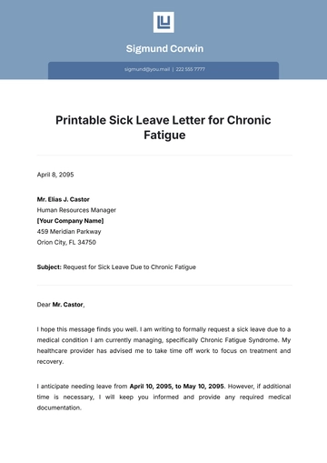 Free Printable Sick Leave Letter for Chronic Fatigue Template to Edit Online