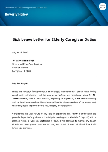 Free Sick Leave Letter for Elderly Caregiver Duties Template to Edit Online