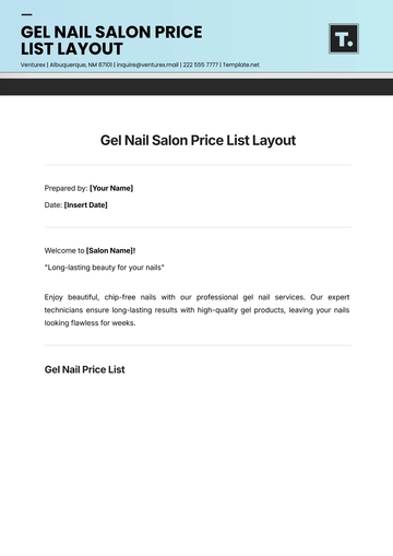 Free Gel Nail Salon Price List Layout Template to Edit Online