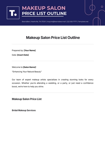Free Makeup Salon Price List Outline Template to Edit Online
